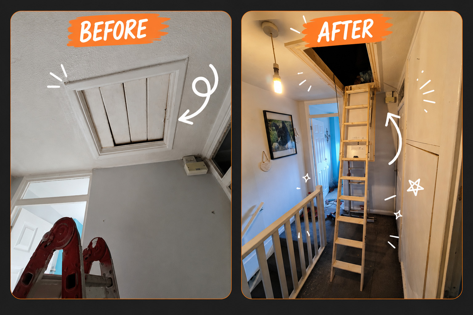 Before and after loft hatch transformation